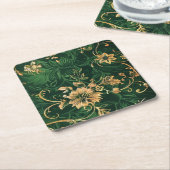 Groen en Goud Bloemen Onderzetter (Schuin)