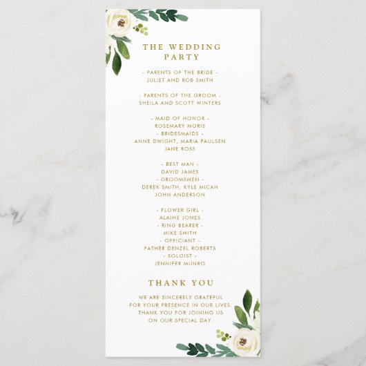 Groen en goud bloemenbruiloft programma programmakaart (Achterkant)