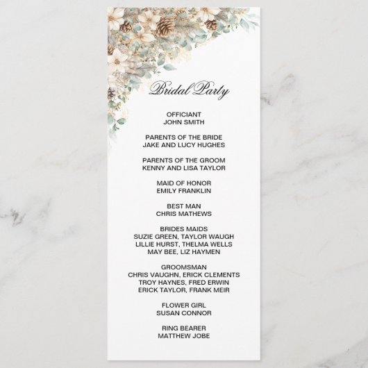 Groen en goud bloemendubbel zijprogramma kaart (Achterkant)