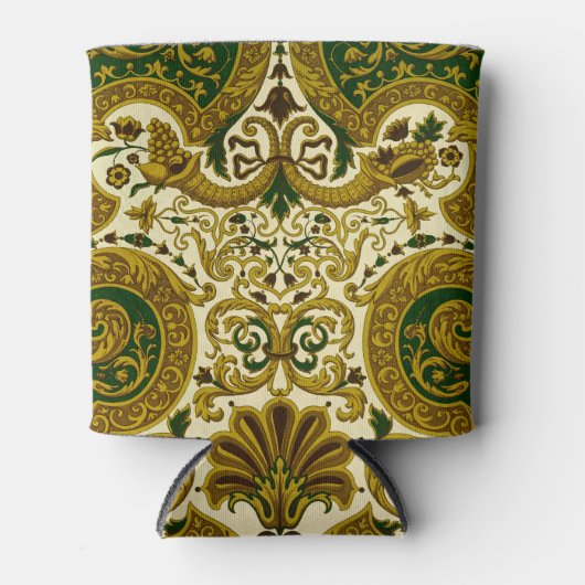 groen en goud bloemenpatroon blikjeskoeler (Voorkant)