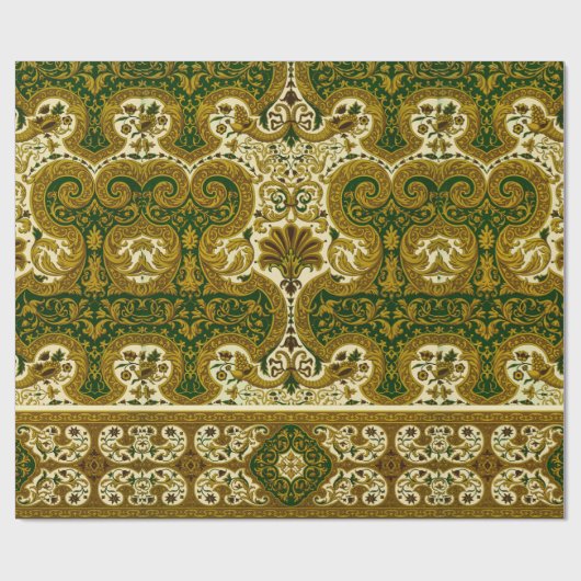 groen en goud bloemenpatroon cadeaupapier (Vlak)