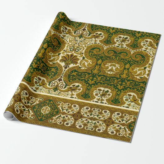 groen en goud bloemenpatroon cadeaupapier (Uitgerold)