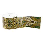  groen en goud bloemenpatroon grosgrain lint (Spoel)