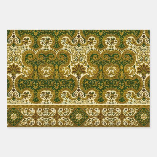 groen en goud bloemenpatroon inpakpapier vel (Voorkant 3)