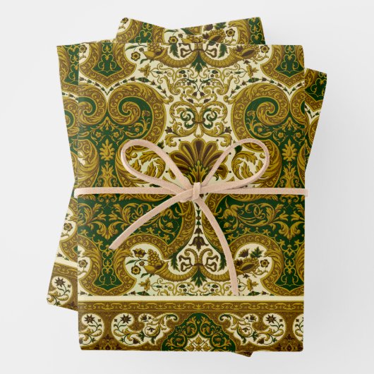  groen en goud bloemenpatroon inpakpapier vel (In situ)