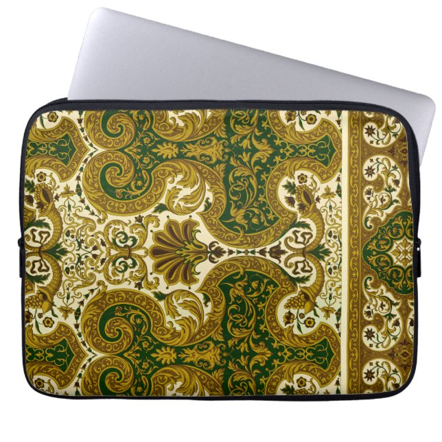  groen en goud bloemenpatroon laptop sleeve (Voorkant)