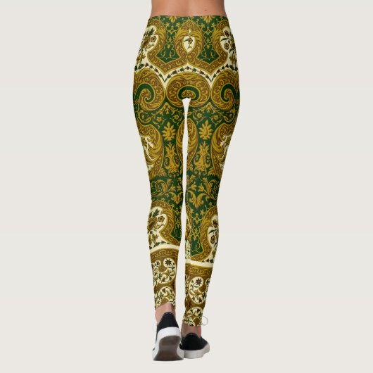  groen en goud bloemenpatroon leggings (Achterkant)