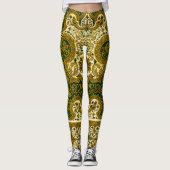  groen en goud bloemenpatroon leggings (Voorkant)