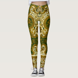 groen en goud bloemenpatroon leggings