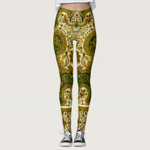 groen en goud bloemenpatroon leggings