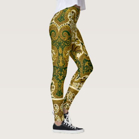  groen en goud bloemenpatroon leggings (Rechts)