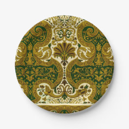 groen en goud bloemenpatroon papieren bordje