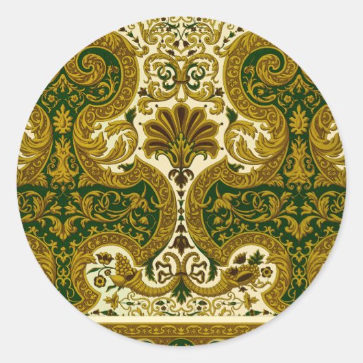  groen en goud bloemenpatroon ronde sticker (Voorkant)