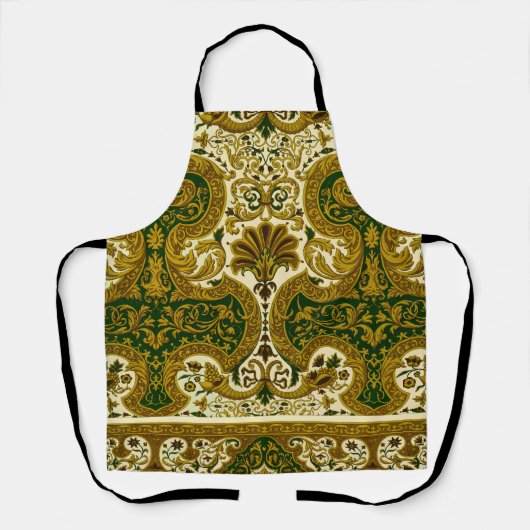 groen en goud bloemenpatroon schort (Voorkant)