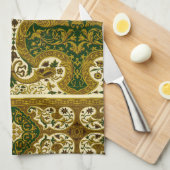 groen en goud bloemenpatroon theedoek (Quarter Fold)