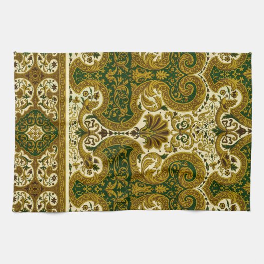 groen en goud bloemenpatroon theedoek (Horizontaal)