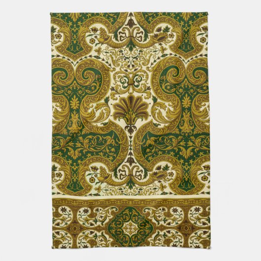  groen en goud bloemenpatroon theedoek (Verticaal)