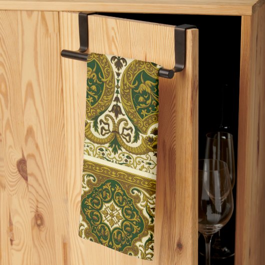  groen en goud bloemenpatroon theedoek (Derde Gevouwen)