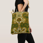  groen en goud bloemenpatroon tote bag (Dichtbij)