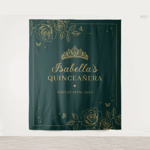 Groen en goud bloemstuk Quinceañera Wandkleed