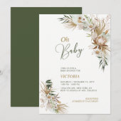 Groen en goud Boho Botanical Oh Baby shower Kaart (Voorkant / Achterkant)