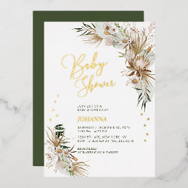 Groen en goud Boho Botanisch Baby shower Folie Uitnodiging