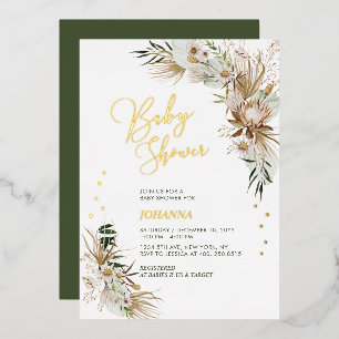 Groen en goud Boho Botanisch Baby shower Folie Uitnodiging