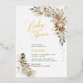 Groen en goud Boho Botanisch Baby shower Folie Uitnodiging (Voorkant)