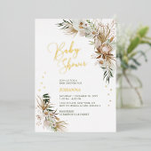 Groen en goud Boho Botanisch Baby shower Folie Uitnodiging (Staand Voorkant)