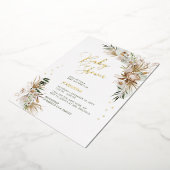 Groen en goud Boho Botanisch Baby shower Folie Uitnodiging (Gedraaid)