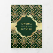Groen en Goud Bollywood Stijl Indische Bruiloft Drieluik Uitnodiging (Cover)