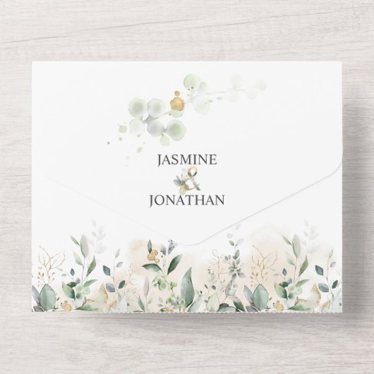 Groen en Goud Botanisch | All In One Uitnodiging (Achterkant)