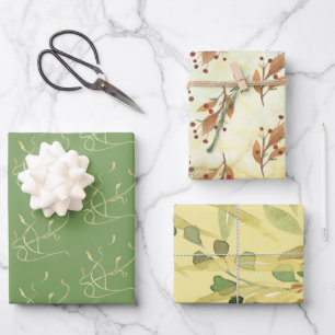Groen en Goud Botanisch Aquarel Assortiment Inpakpapier Vel