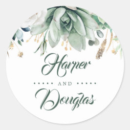Groen en Goud | Botanische elegante bruiloft Ronde Sticker