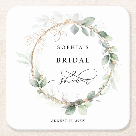 Groen en Goud Bruidsdiner Kartonnen Onderzetters (Voorkant)