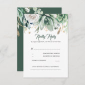Groen en goud Bruiloft RSVP (Voorkant / Achterkant)