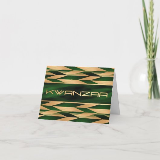 Groen en Goud Chevron Print "Happy Kwanzaa" Kaart (Voorkant)