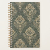 Groen en Goud Damast Grote Print Planner (Voorkant)