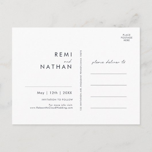 Groen en Goud Donker Marineblauw Save The Date Ans Uitnodiging Briefkaart (Achterkant)