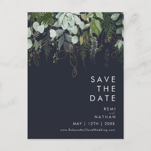 Groen en Goud Donker Marineblauw Save The Date Ans Uitnodiging Briefkaart (Voorkant)
