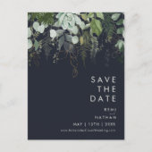 Groen en Goud Donker Marineblauw Save The Date Pos Uitnodiging Briefkaart (Voorkant)