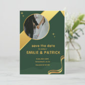 Groen en Goud Eenvoudig Bewaar de Datum Kaart (Staand voorkant)