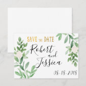 Groen en goud Eenvoudige bruiloft Save the Date (Voorkant / Achterkant)