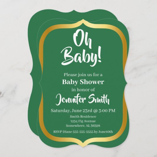 Groen en Goud Elegant Baby shower Kaart (Voorkant / Achterkant)