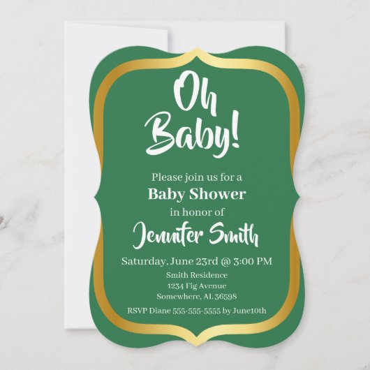 Groen en Goud Elegant Baby shower Kaart (Voorkant)