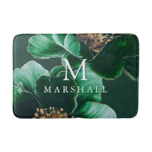 Groen en Goud Elegant Bloemmonogram Familienaam Badmat