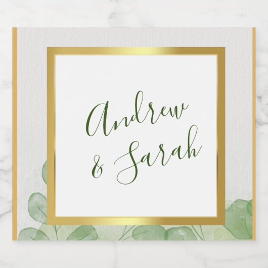 Groen en goud Elegant Eucalyptus Sparkling Wijnetiket (Enkel label)