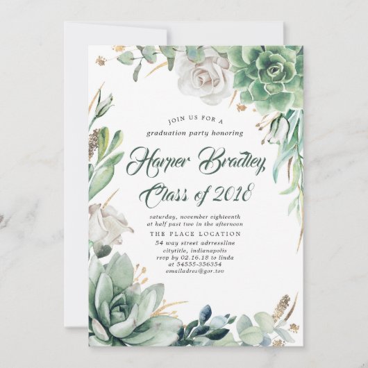 Groen en Goud | Elegant Graduation Party Kaart (Voorkant)