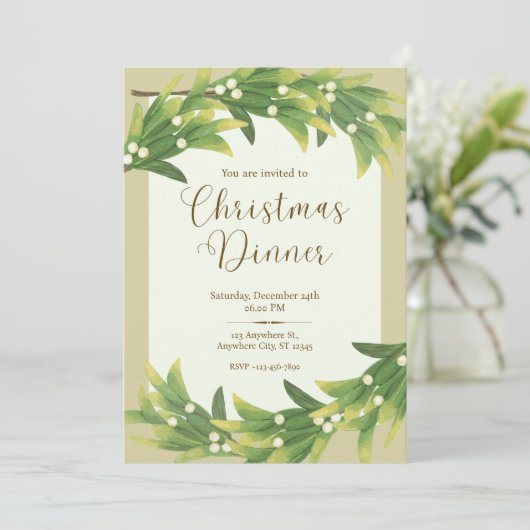 Groen en Goud Elegant Kerstdiner Kaart (Staand voorkant)