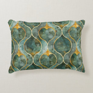 Groen en Goud Elegant Patroon Accent Kussen
